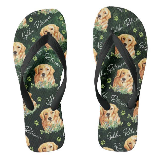 Golden Retriever Dog, Eucalyptus Leaves, Paw Print Thongs (Footbed)