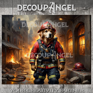 Golden Retriever Dog Firefigheter - Decoupage - Tissue Paper