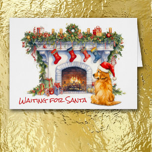 Golden Retriever Dog Fireplace Wait for Santa