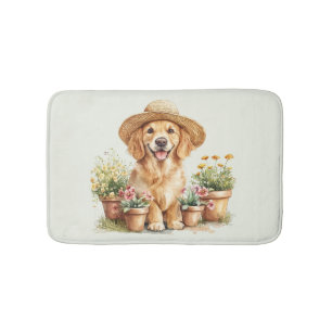 Golden Retriever Dog Gardening Flower Pots Bath Mat