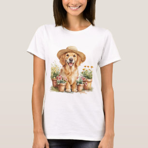 Golden Retriever Dog Gardening Flower Pots T-Shirt