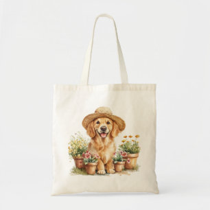 Golden Retriever Dog Gardening Flower Pots Tote Bag