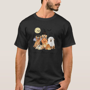 Golden Retriever Dog Ghost Halloween Witch And Bat T-Shirt