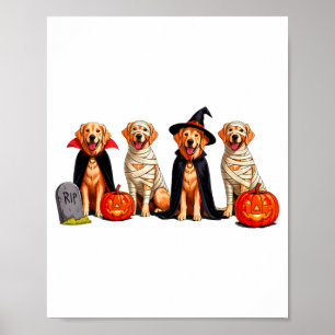 Golden Retriever Dog Ghost Mummy Pumpkin Halloween Poster