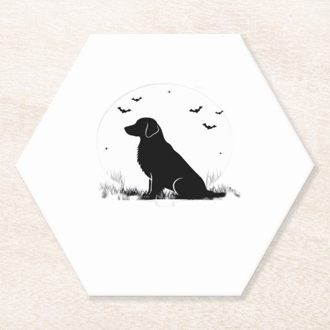 Golden Retriever Dog � Halloween Moon Silhouette O Paper Coaster (Front)