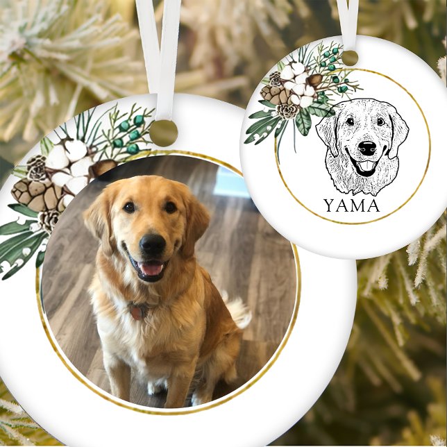 Golden Retriever Dog Hand Drawing Personalised Ceramic Ornament (Creator Uploaded)