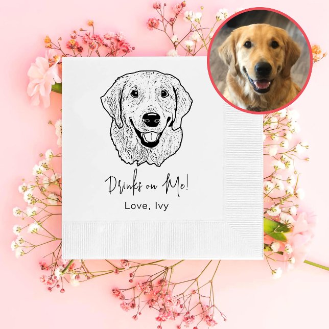 Golden Retriever Dog Hand Drawing Personalised Napkin (Creator Uploaded)