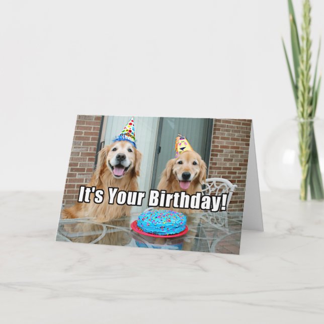 Golden Retriever Dog Happy Birthday Cake  Card (Front)