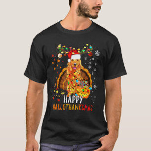 Golden Retriever Dog Happy Hallothanksmas Family X T-Shirt