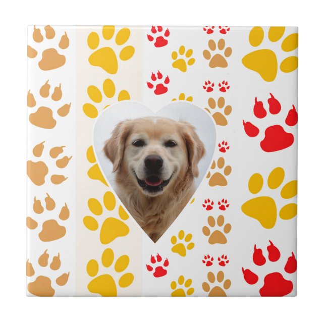 Golden Retriever Dog Hearts Paws Print Ceramic Tile (Front)