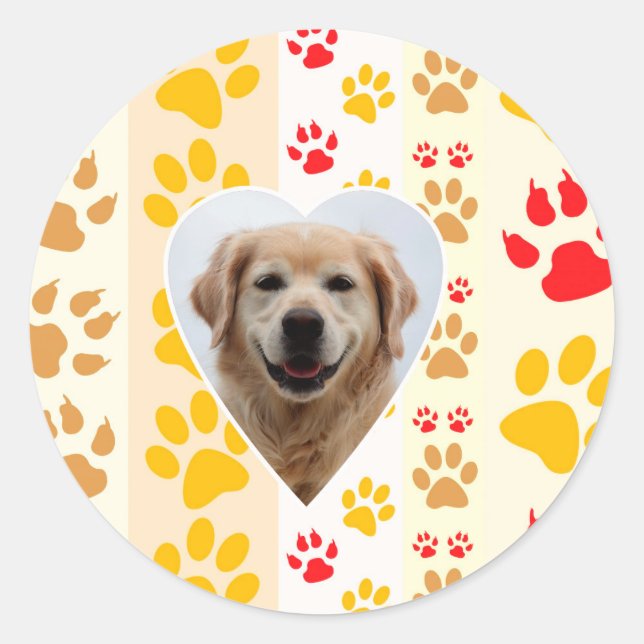 Golden Retriever Dog Hearts Paws Print Classic Round Sticker (Front)