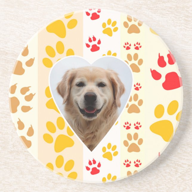 Golden Retriever Dog Hearts Paws Print Coaster (Front)