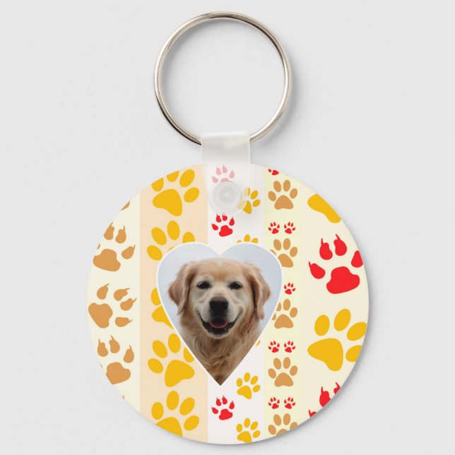 Golden Retriever Dog Hearts Paws Print Key Ring (Front)