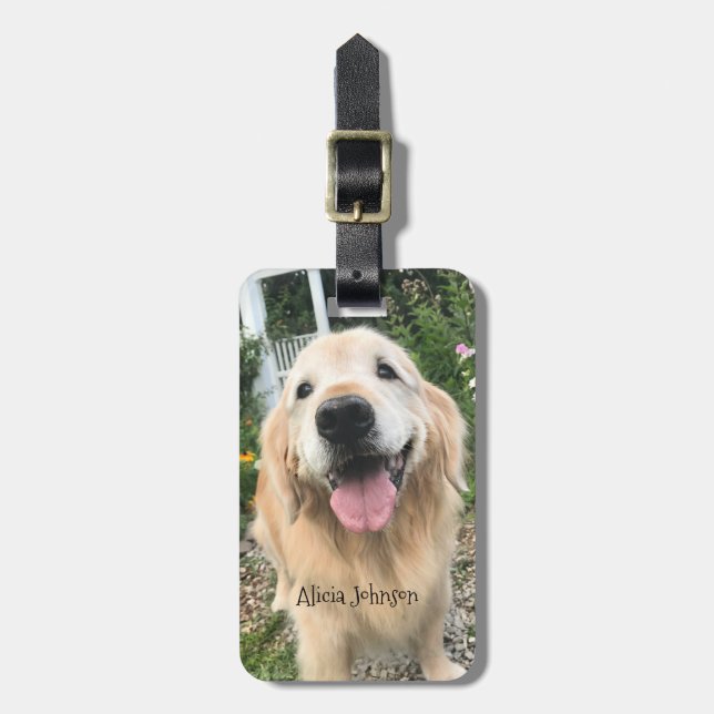 Golden Retriever Dog in Flower Garden Luggage Tag (Front Vertical)