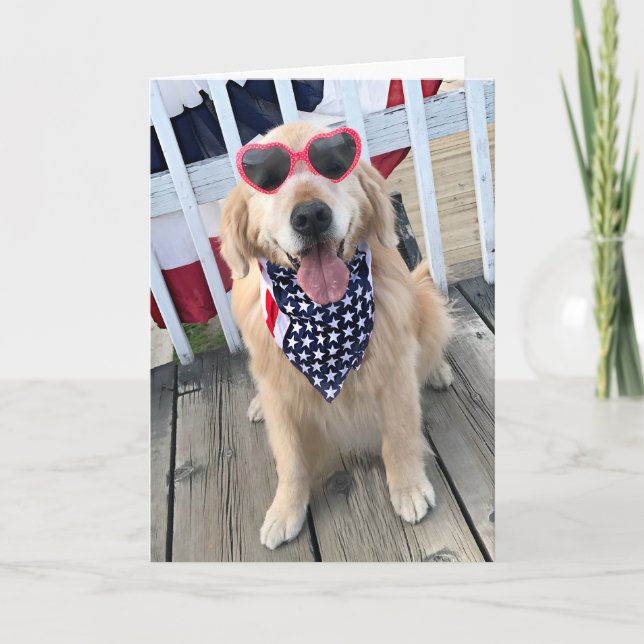 Golden Retriever Dog in Independence Day Glasses Card (Front)