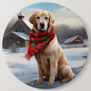 Golden Retriever Dog in Snow Christmas 6 Cm Round Badge