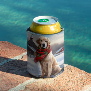 Golden Retriever Dog in Snow Christmas Can Cooler