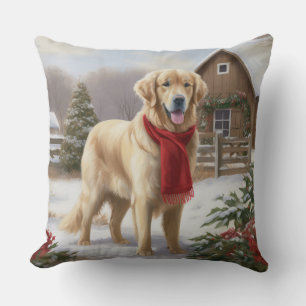 Golden Retriever Dog in Snow Christmas  Cushion