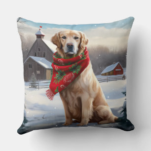Golden Retriever Dog in Snow Christmas Cushion