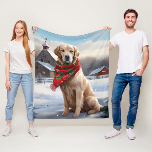 Golden Retriever Dog in Snow Christmas Fleece Blanket