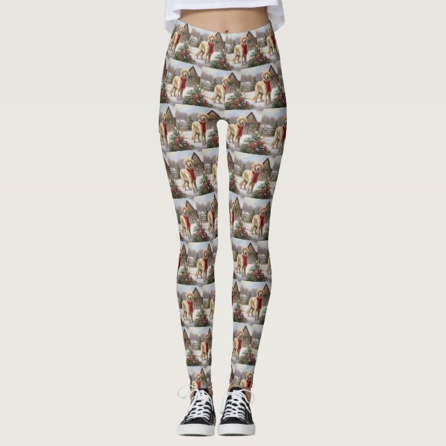 Golden Retriever Dog in Snow Christmas  Leggings (Front)