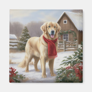 Golden Retriever Dog in Snow Christmas  Magnet