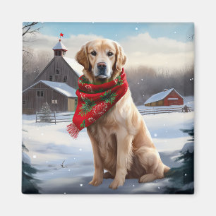 Golden Retriever Dog in Snow Christmas Magnet