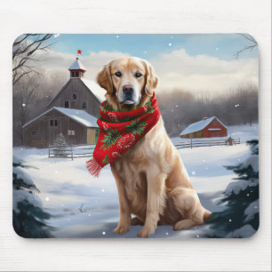 Golden Retriever Dog in Snow Christmas Mouse Pad