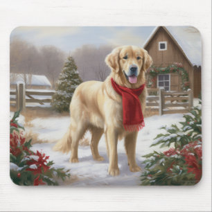 Golden Retriever Dog in Snow Christmas Mouse Pad