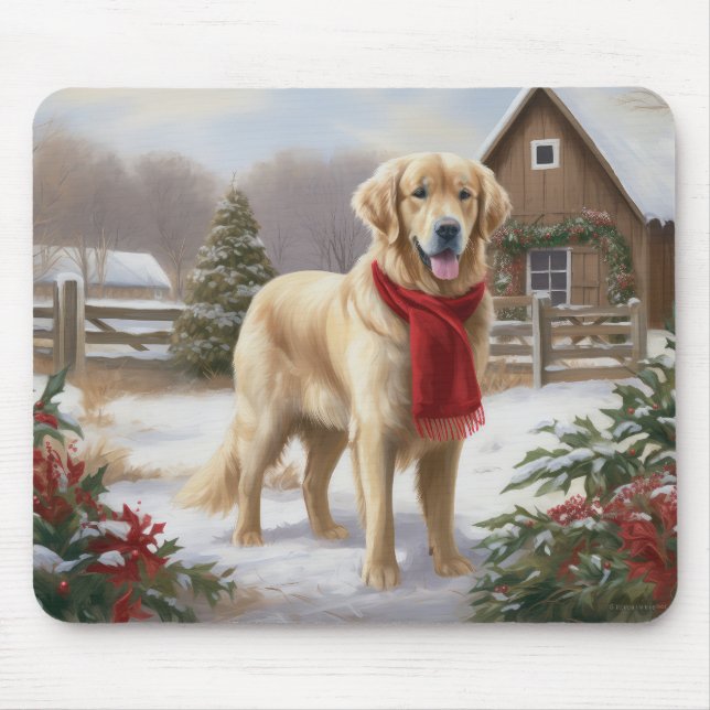 Golden Retriever Dog in Snow Christmas  Mouse Pad (Front)