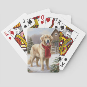 Golden Retriever Dog in Snow Christmas Playing Cards