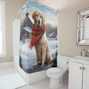 Golden Retriever Dog in Snow Christmas Shower Curtain