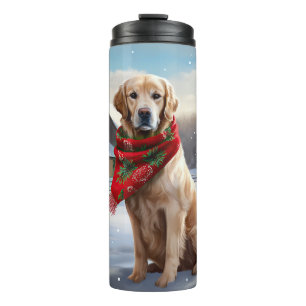 Golden Retriever Dog in Snow Christmas Thermal Tumbler