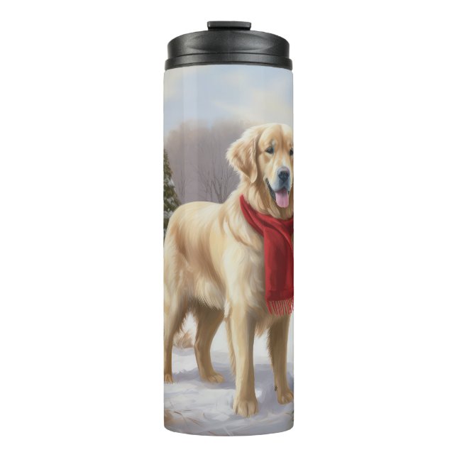 Golden Retriever Dog in Snow Christmas  Thermal Tumbler (Front)