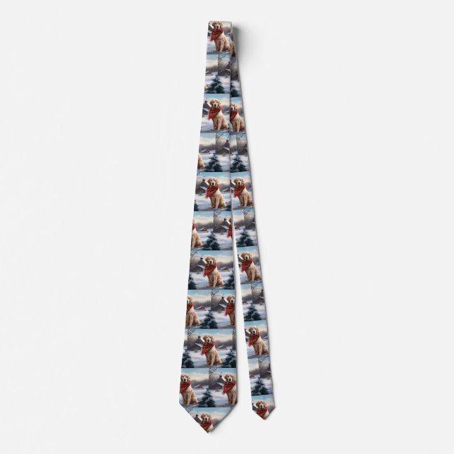 Golden Retriever Dog in Snow Christmas Tie (Front)