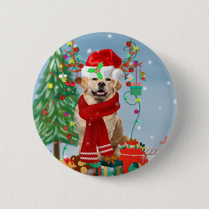 Golden Retriever Dog in Snow with Christmas Gifts 6 Cm Round Badge