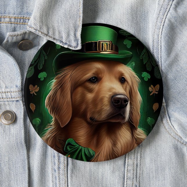 Golden Retriever Dog in St. Patrick's Day 6 Cm Round Badge (In Situ)