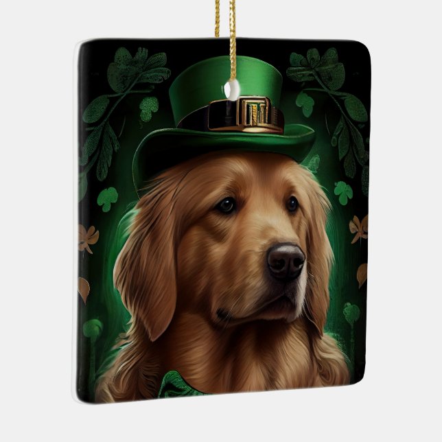 Golden Retriever Dog in St. Patrick's Day Ceramic Ornament (Right)