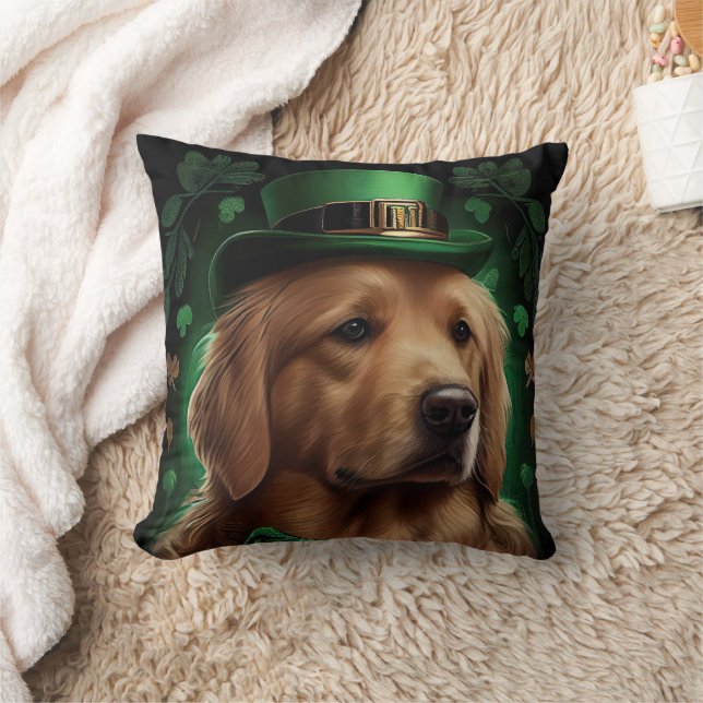 Golden Retriever Dog in St. Patrick's Day  Cushion (Blanket)