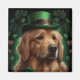 Golden Retriever Dog in St. Patrick's Day Magnet