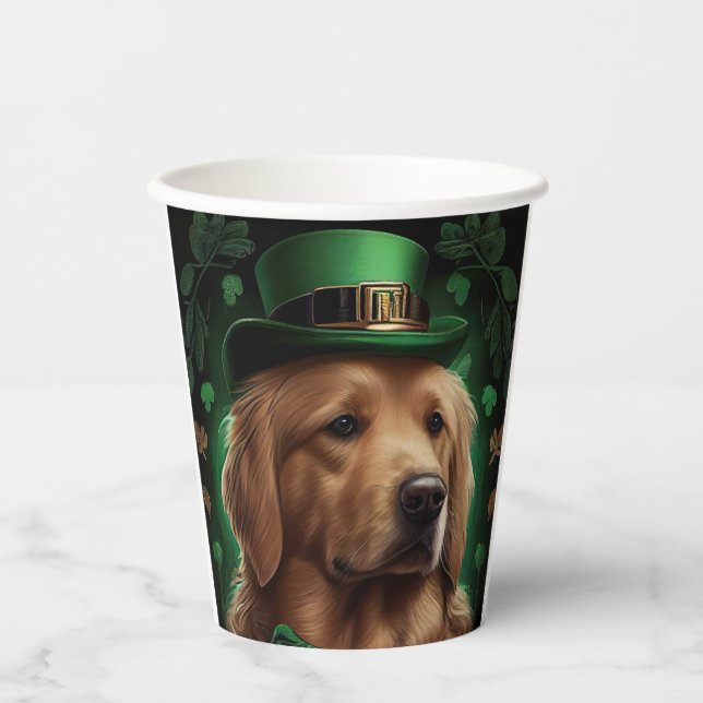 Golden Retriever Dog in St. Patrick's Day Paper Cups (Front)