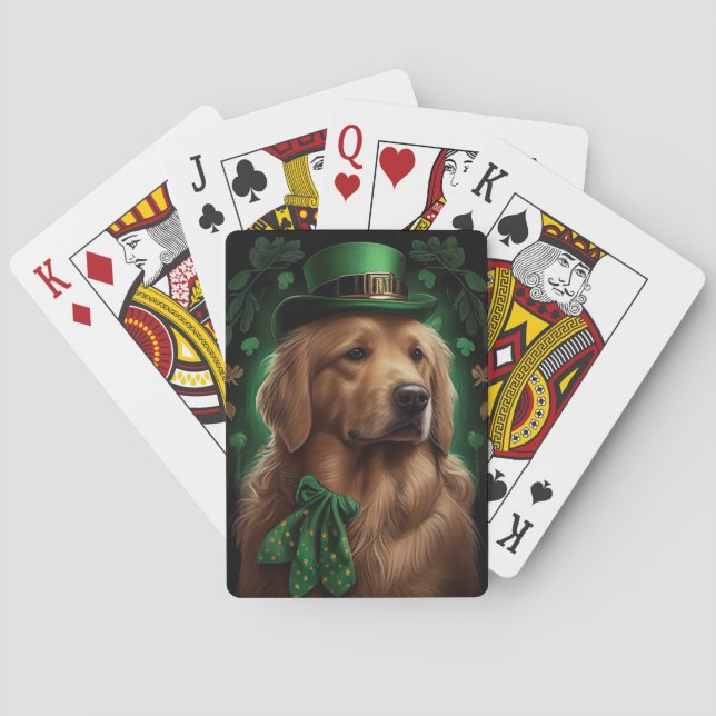 Golden Retriever Dog in St. Patrick's Day Playing Cards (Back)