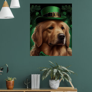 Golden Retriever Dog in St. Patrick's Day Poster