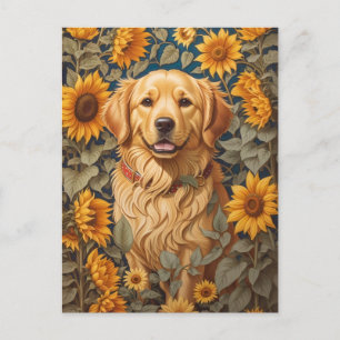 Golden Retriever Dog In Sunflower Field  Postcard