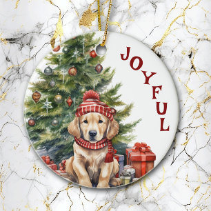 Golden Retriever Dog in Winter Scarf and Hat Ceramic Ornament