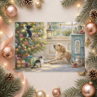 Golden Retriever Dog Kittens Christmas Tree