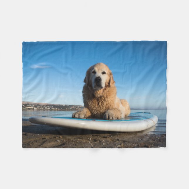 Golden Retriever Dog  Laying On A Paddle Board Fleece Blanket (Front (Horizontal))