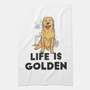 Golden Retriever Dog - Life Is Golden Tea Towel