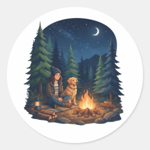 Golden Retriever Dog Lover Camping Classic Round Sticker