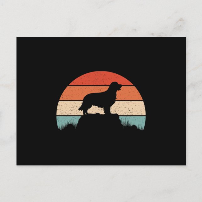 Golden Retriever Dog Lover Retro Sunset Announcement Postcard (Front)